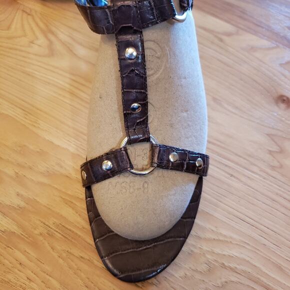 Leather Crocodile Embossed Dress Shoes Size 10 Gladiator Harness Strappy Heels - Picture 13 of 14